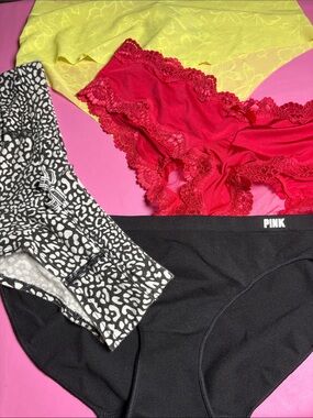 PINK Victoria's Secret Black Hipster Panty with Lace-Trim Red Accent